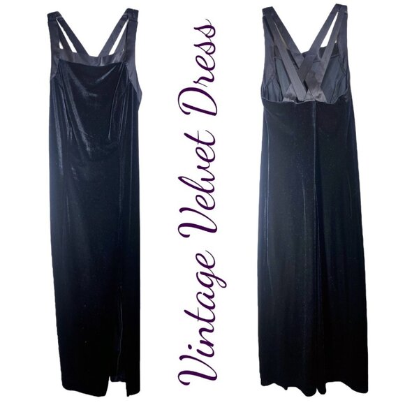 CDC PETITES VINTAGE BLACK VELVET Y2K STRETCHY FORMAL DRESS SATIN STRAPPY BACK, 8 - Picture 1 of 9